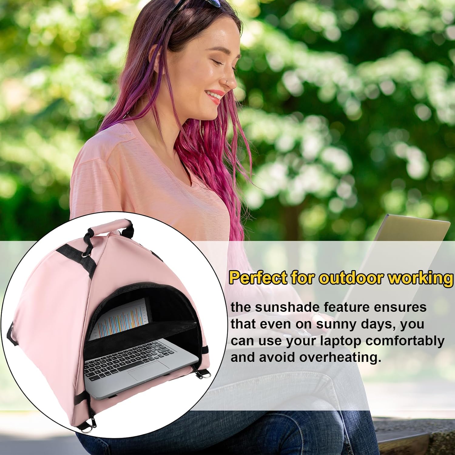 Laptop Tent, Sun Shade Waterproof Fabric Protective Hood for Computer Working Outside Accessories Part Glare Shield & Heat Reflective Awning Convertible Tote Outdoor (Pink) As Shown in the Picture - Kemu |Fashion Home Kitchen Beauty