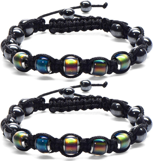 Adjustable Mood Bracelet or Women 2 Pieces Dazzling Shimmer Color Changing Beads Based on Emotions Thermochromic Bead Bracelets or Kids and Adult Kemu |Fashion Home Kitchen Beauty