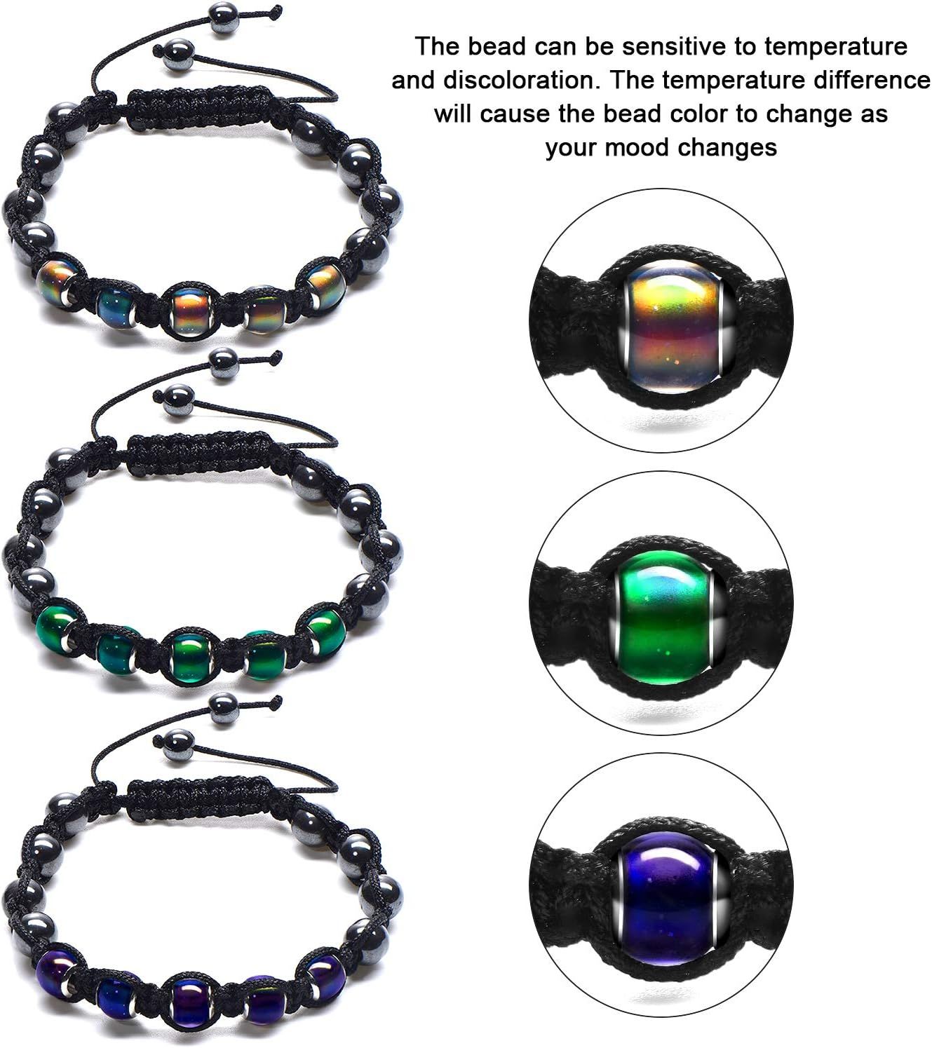 Adjustable Mood Bracelet or Women 2 Pieces Dazzling Shimmer Color Changing Beads Based on Emotions Thermochromic Bead Bracelets or Kids and Adult Kemu |Fashion Home Kitchen Beauty
