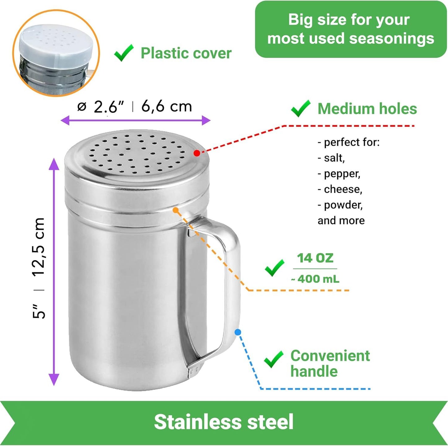 [10oz + 10oz + 14oz] Stainless Steel Dredge Shaker Bundle - by