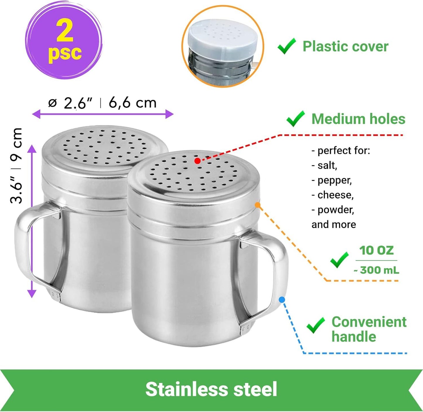 [10oz + 10oz + 14oz] Stainless Steel Dredge Shaker Bundle - by