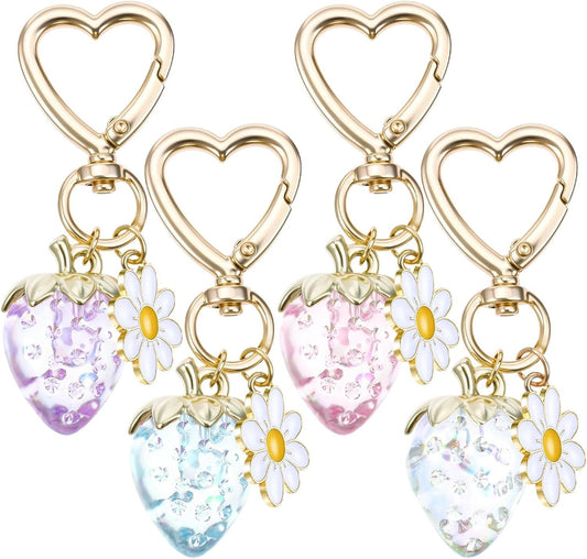 Strawberry Purse Charm, 4 Pcs Strawberry Keychain Charm for Girls Handbag (4 Colors, 2.83 Inch) Kemu |Fashion Home Kitchen Beauty