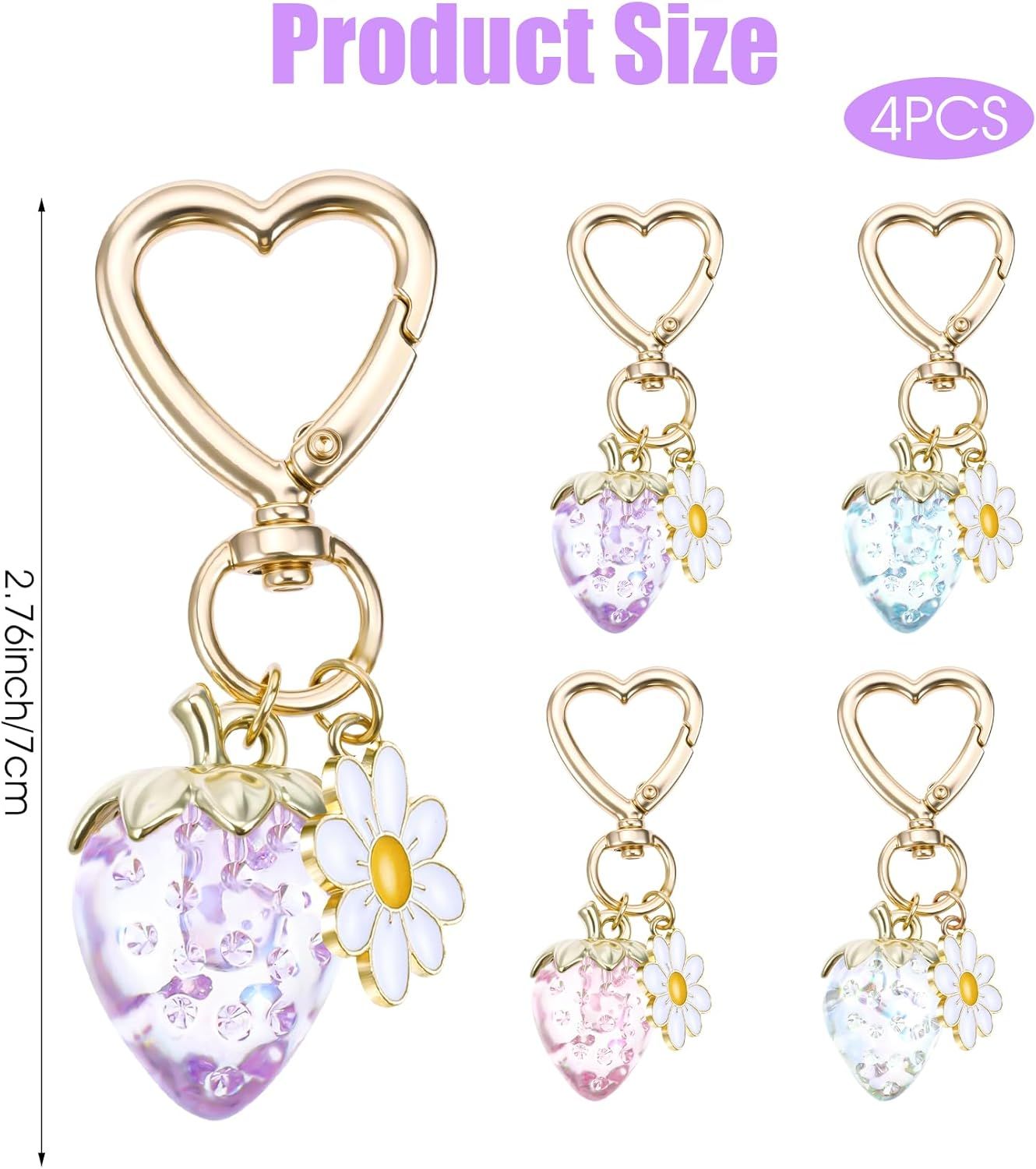 Strawberry Purse Charm, 4 Pcs Strawberry Keychain Charm for Girls Handbag (4 Colors, 2.83 Inch) Kemu |Fashion Home Kitchen Beauty
