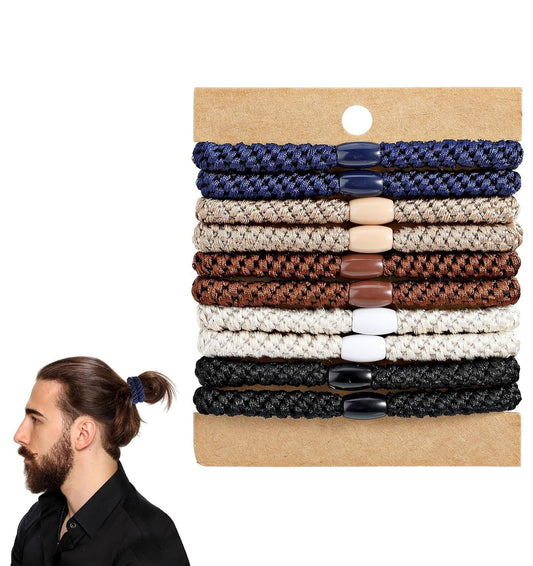 Mens Hair Ties, 10 Pack Hair Ties for Men Guys with Smooth Beads (Multicolor) Kemu |Fashion Home Kitchen Beauty