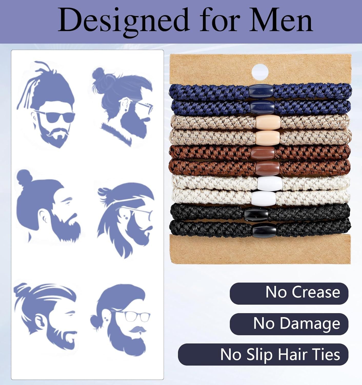 Mens Hair Ties, 10 Pack Hair Ties for Men Guys with Smooth Beads (Multicolor) Kemu |Fashion Home Kitchen Beauty