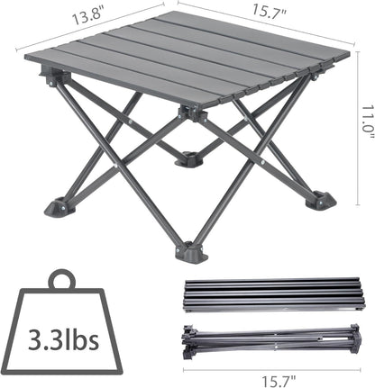 Roll-Up Camping Table, 4-Person Lightweight Portable Outdoor Table with Carry Bag for Picnics BBQ Travel (15.7”x13.7”x11” Black)