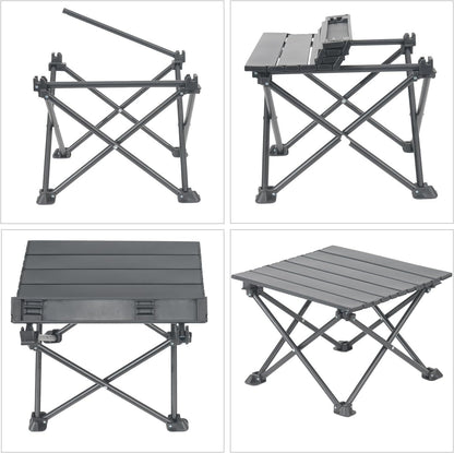 Roll-Up Camping Table, 4-Person Lightweight Portable Outdoor Table with Carry Bag for Picnics BBQ Travel (15.7”x13.7”x11” Black)