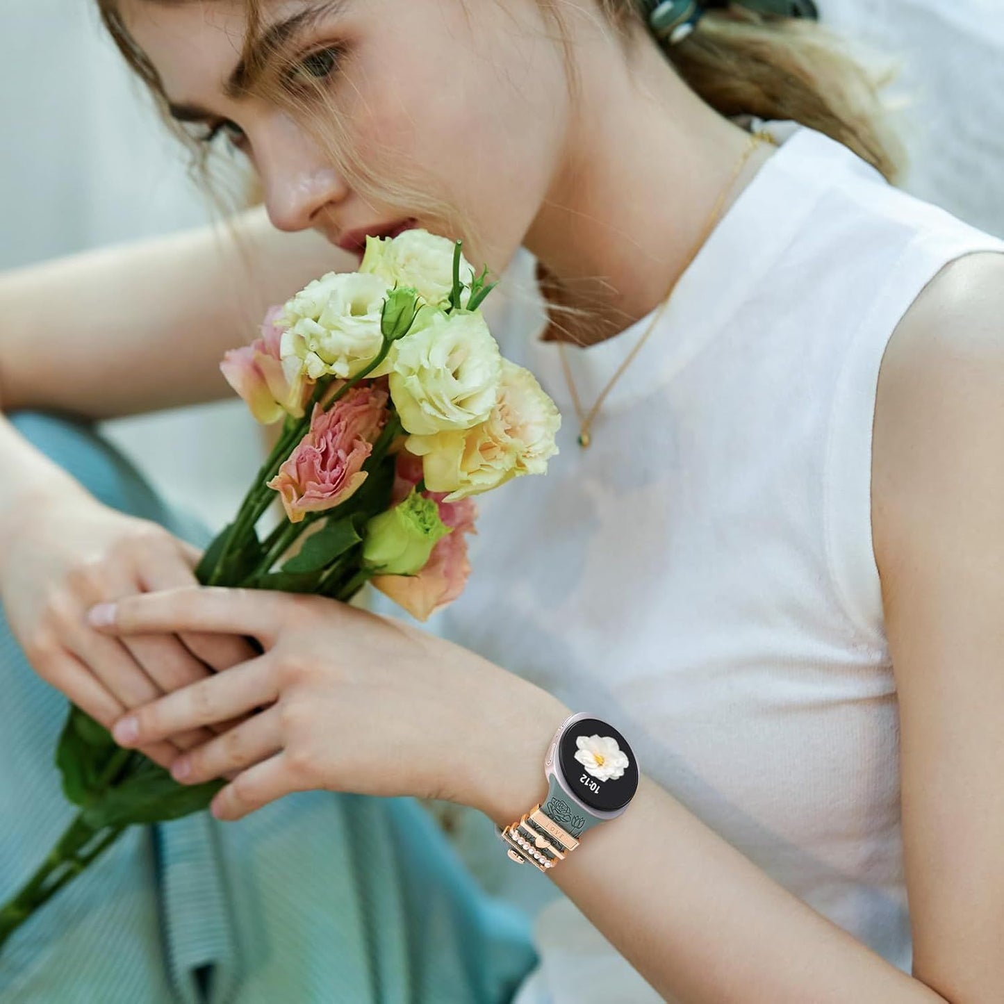 Flower Engraved Bands Compatible with Samsung Galaxy Watch 8 Band 40mm 44mm/Galaxy Watch 8 Classic 46mm, Soft Silicone Replacement Strap with Fancy Decorative Charms Accessories for Women Kemu |Fashion Home Kitchen Beauty