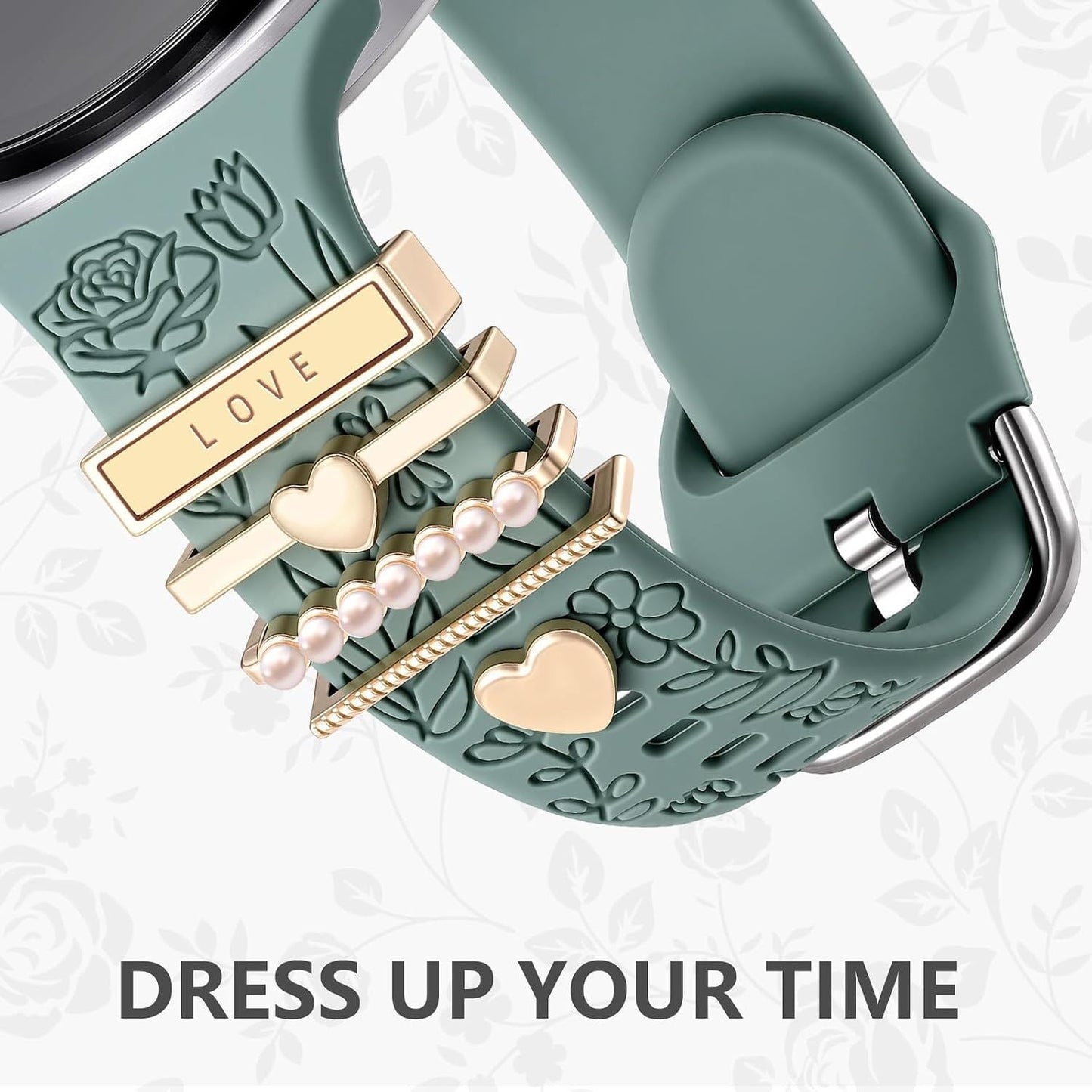 Flower Engraved Bands Compatible with Samsung Galaxy Watch 8 Band 40mm 44mm/Galaxy Watch 8 Classic 46mm, Soft Silicone Replacement Strap with Fancy Decorative Charms Accessories for Women Kemu |Fashion Home Kitchen Beauty