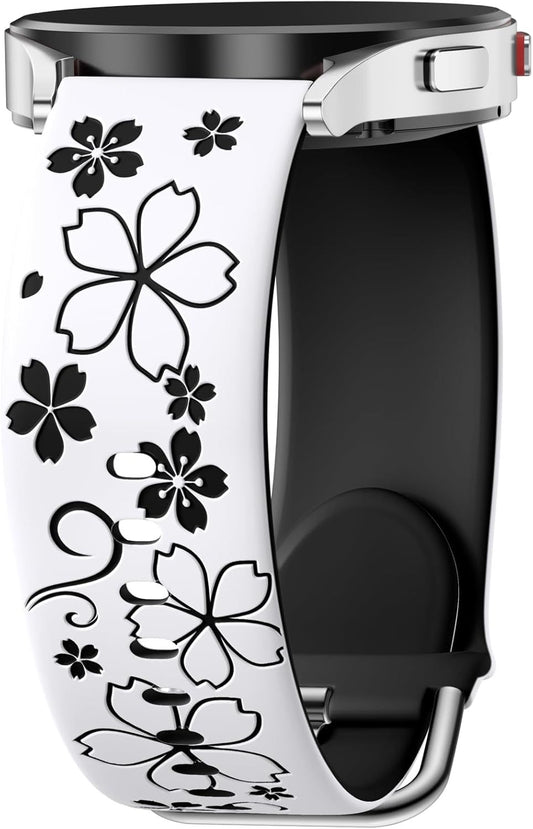 Floral Engraved Band-Compatible with Samsung Galaxy Watch 7 Band 6 4 5 40mm 44mm/5 Pro/6 4 Classic/Active 2, 20mm Cute Two-Tone Flower Soft Silicone Sport Strap for Samsung Watch Bands Women Men Kemu |Fashion Home Kitchen Beauty
