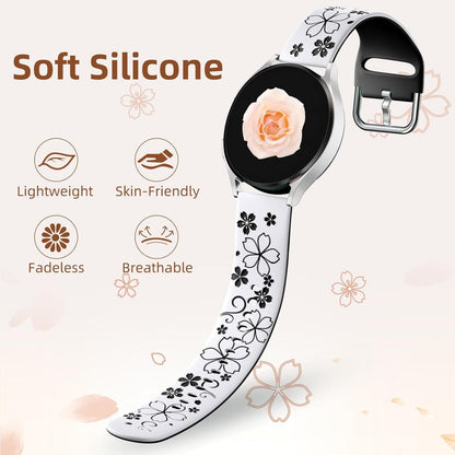 Floral Engraved Band-Compatible with Samsung Galaxy Watch 7 Band 6 4 5 40mm 44mm/5 Pro/6 4 Classic/Active 2, 20mm Cute Two-Tone Flower Soft Silicone Sport Strap for Samsung Watch Bands Women Men Kemu |Fashion Home Kitchen Beauty