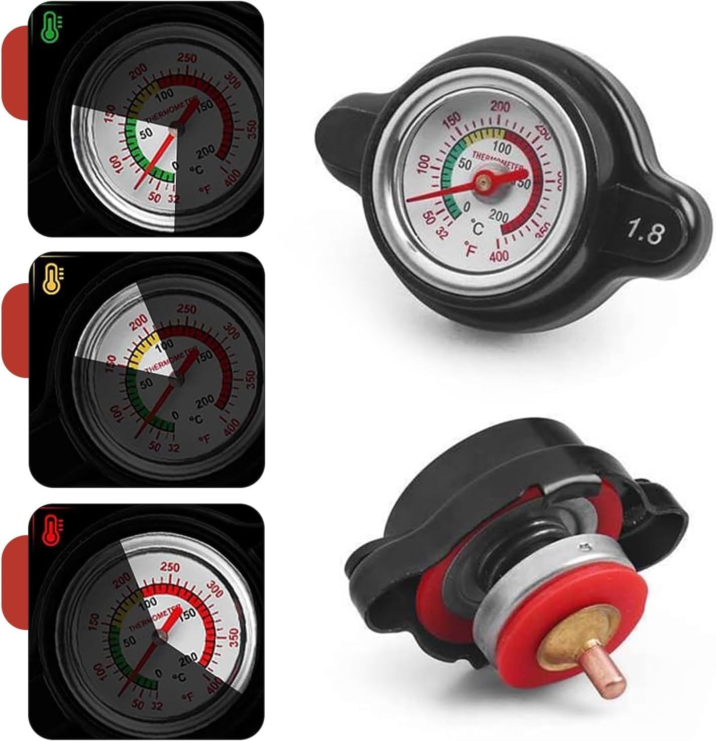 Car Radiator Cover, 1.8 Bar High-pressure Fuel Tank Cap with Thermometer, Waterproof Real-time Temperature Monitoring Tool with Sealing Ring, Compatible with Suzuki Yamaha (Black) Kemu |Fashion Home Kitchen Beauty