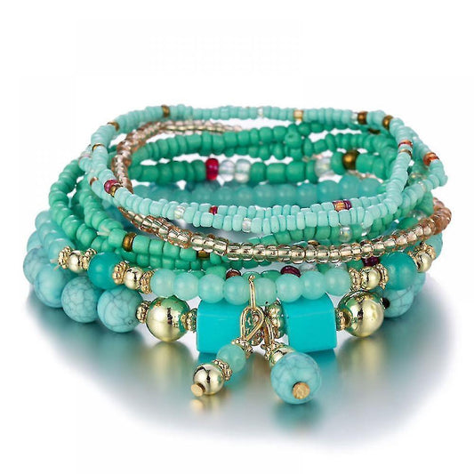 1 Pcs Bohemian Stackable Bead Bracelets, Women's Stretch Multilayer Crystal Beaded Lucky Protection Evil Eye Bracelet Set Kemu |Fashion Home Kitchen Beauty