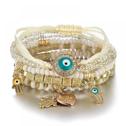 1 Pcs Hand Bracelet Boho Charms Stretch Stackable Bracelet Handmade Multicolor Crystal Beaded Lucky Protection Bangles Strand Bracelet Kemu |Fashion Home Kitchen Beauty
