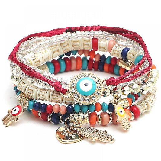 1 Pcs Hand Bracelet Boho Charms Stretch Stackable Bracelet Handmade Multicolor Crystal Beaded Lucky Protection Bangles Strand Bracelet Kemu |Fashion Home Kitchen Beauty