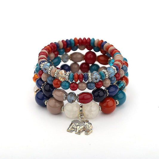 1pcs Bohemian Bead Bracelet, Ladies Multilayer Stackable Beaded Charm Stretch Bracelet, Elephant Pendant Crystal Bracelet Women's Jewelry Kemu |Fashion Home Kitchen Beauty