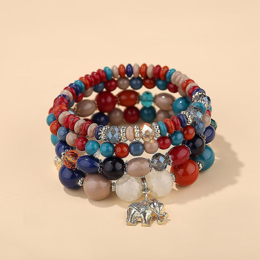 1pcs Bohemian Bead Bracelet, Ladies Multilayer Stackable Beaded Charm Stretch Bracelet, Elephant Pendant Crystal Bracelet Women's Jewelry Kemu |Fashion Home Kitchen Beauty