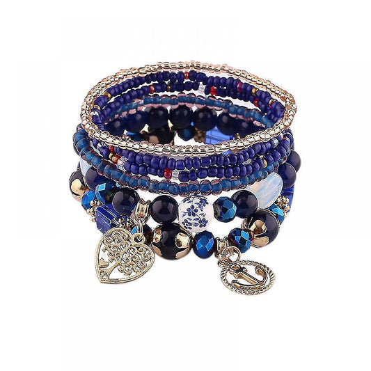 1pcs Bohemian Beaded Multilayer Bracelet - Stackable Beaded Strand Stretch Bangles Sparkly Crystal Mix, Tassel Charm Pendant Multilayer Beaded Bracelet Kemu |Fashion Home Kitchen Beauty