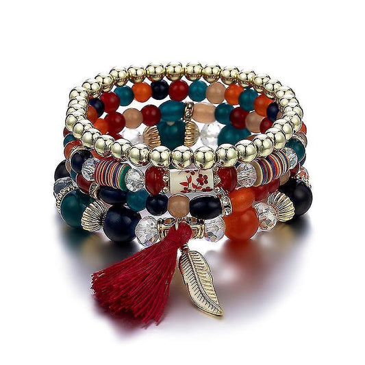 1pcs Bohemian Wood Beads Bracelet, Crystal Beaded Bracelets, Wings Pendant Tassel Multilayer Stretch Jewelry Women's Jewelry Kemu |Fashion Home Kitchen Beauty
