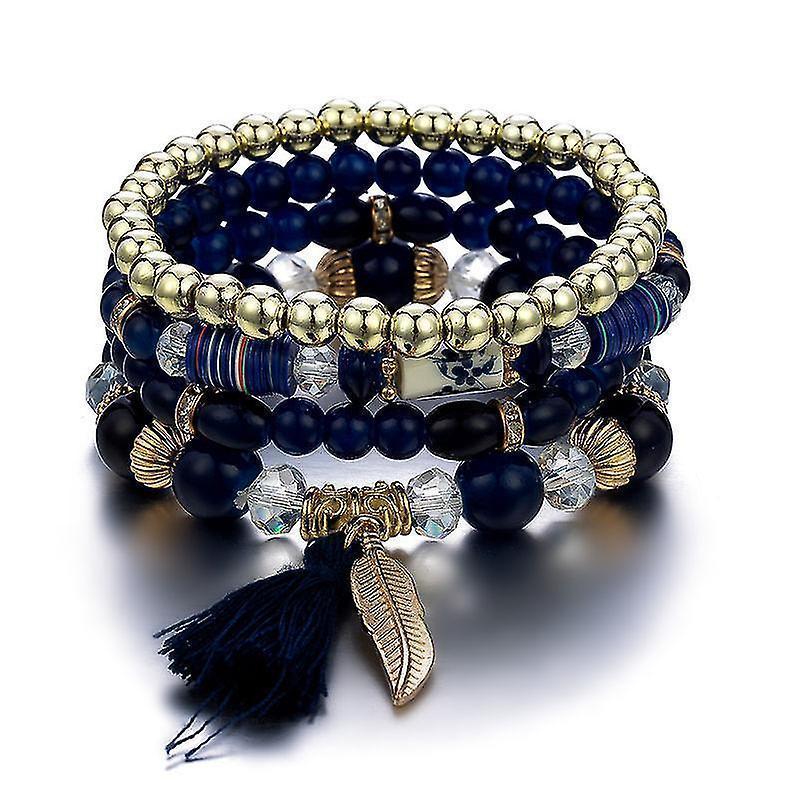 1pcs Bohemian Wood Beads Bracelet, Crystal Beaded Bracelets, Wings Pendant Tassel Multilayer Stretch Jewelry Women's Jewelry Kemu |Fashion Home Kitchen Beauty