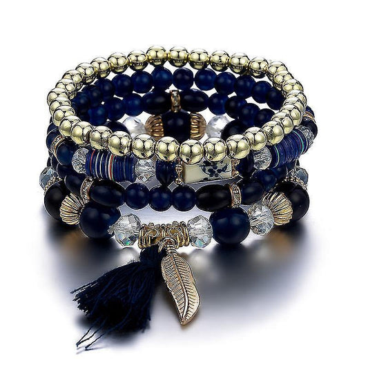 1pcs Bohemian Wood Beads Bracelet, Crystal Beaded Bracelets, Wings Pendant Tassel Multilayer Stretch Jewelry Women's Jewelry Kemu |Fashion Home Kitchen Beauty