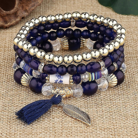 1pcs Bohemian Wood Beads Bracelet, Crystal Beaded Bracelets, Wings Pendant Tassel Multilayer Stretch Jewelry Women's Jewelry Kemu |Fashion Home Kitchen Beauty