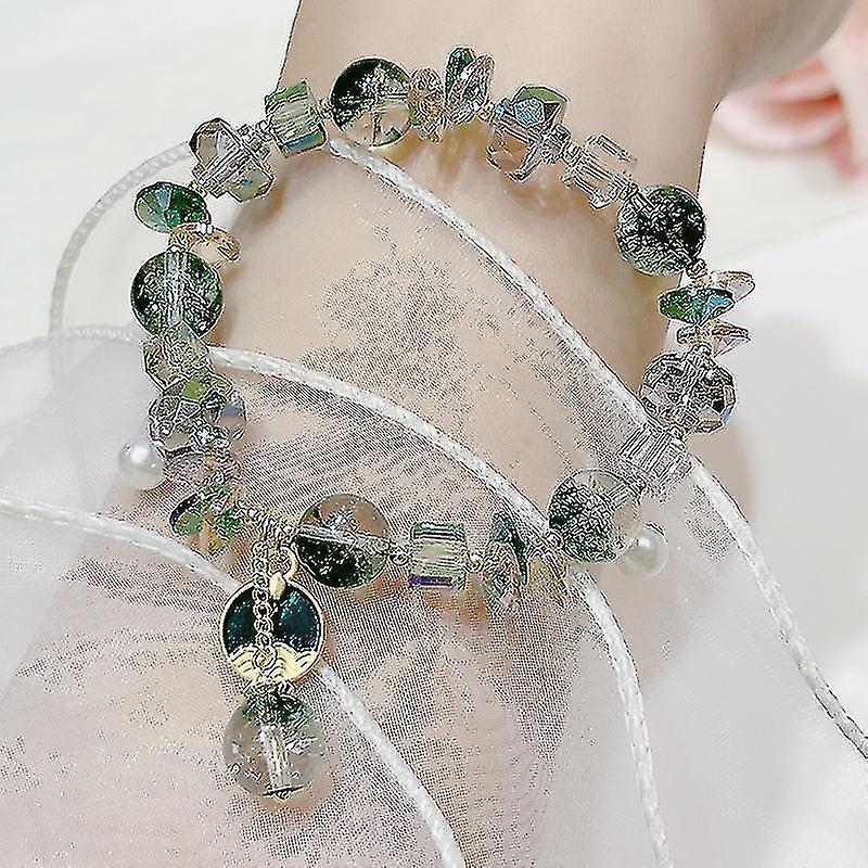 Chinese Ancient Style Promises Like A Mountain Heavy Friendship Chain Forest Small Fresh Green Crystal Bracelet Girl Gift Girlfriend Jewelry Jewelry Kemu |Fashion Home Kitchen Beauty