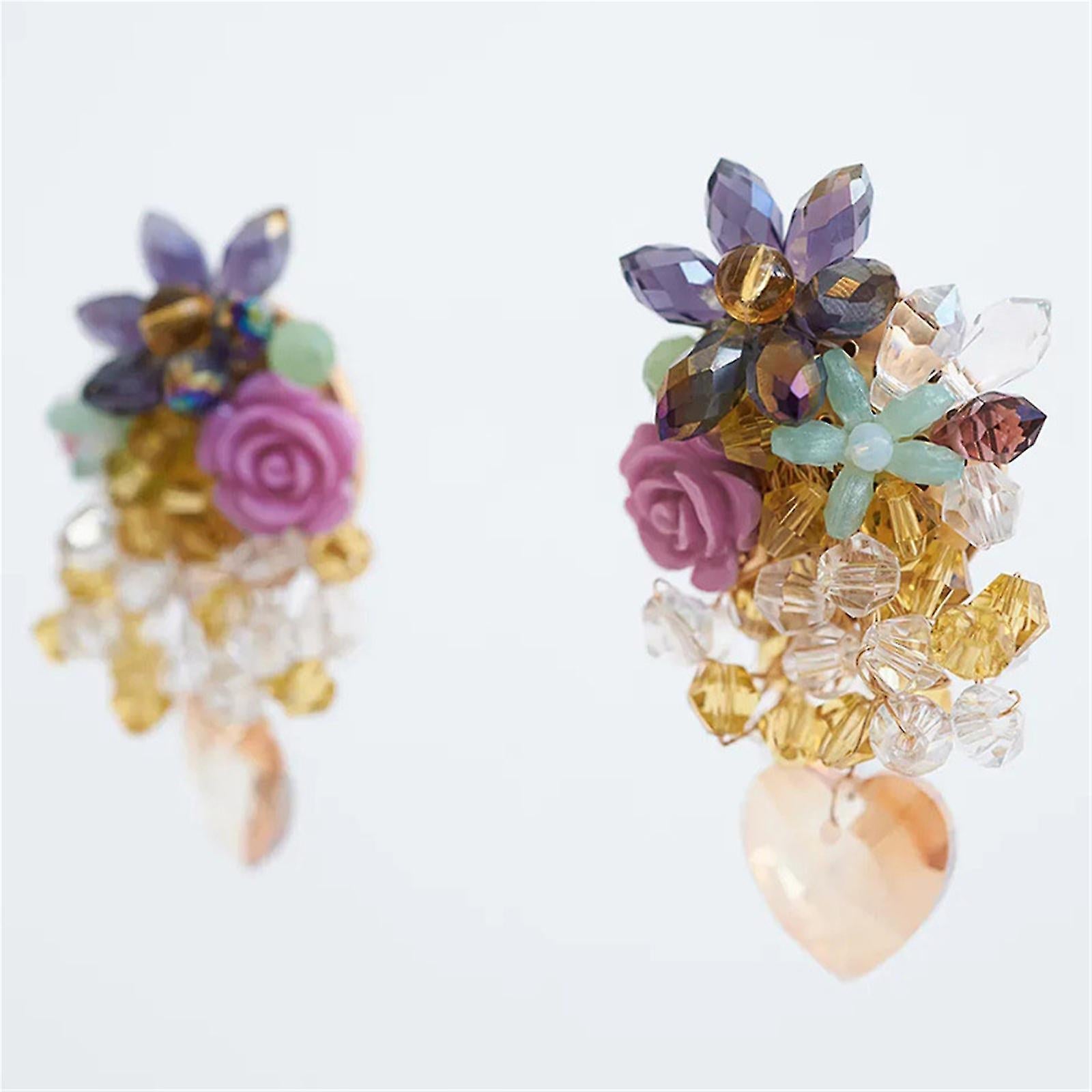 Creative Crystal Flower Beaded Earrings Eardrop Pendant Earrings For Women Girl Jewelry Gift Kemu |Fashion Home Kitchen Beauty