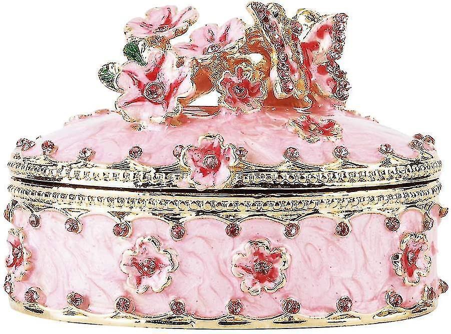 Crystal Trinket Jewelry Boxes Hinged,hand-painted Pink Flower Butterfly Pattern Jeweled Box For Girls Kemu |Fashion Home Kitchen Beauty