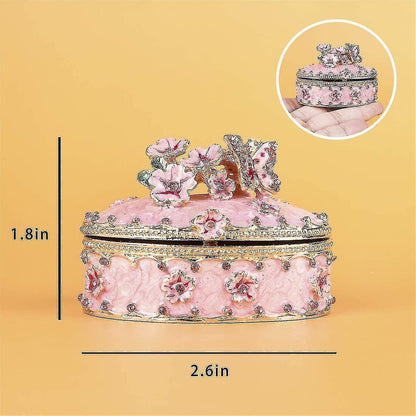 Crystal Trinket Jewelry Boxes Hinged,hand-painted Pink Flower Butterfly Pattern Jeweled Box For Girls Kemu |Fashion Home Kitchen Beauty