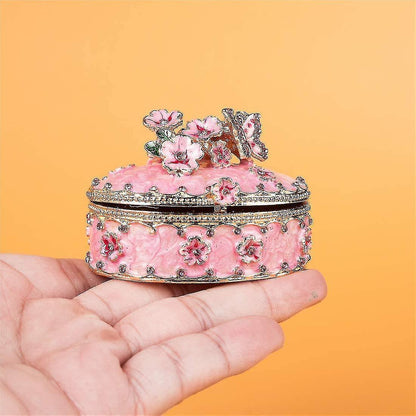 Crystal Trinket Jewelry Boxes Hinged,hand-painted Pink Flower Butterfly Pattern Jeweled Box For Girls Kemu |Fashion Home Kitchen Beauty