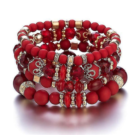 Ethnic Style Multi-layered Bracelet Crystal Beaded Ladies Hand Jewelry Red Kemu |Fashion Home Kitchen Beauty