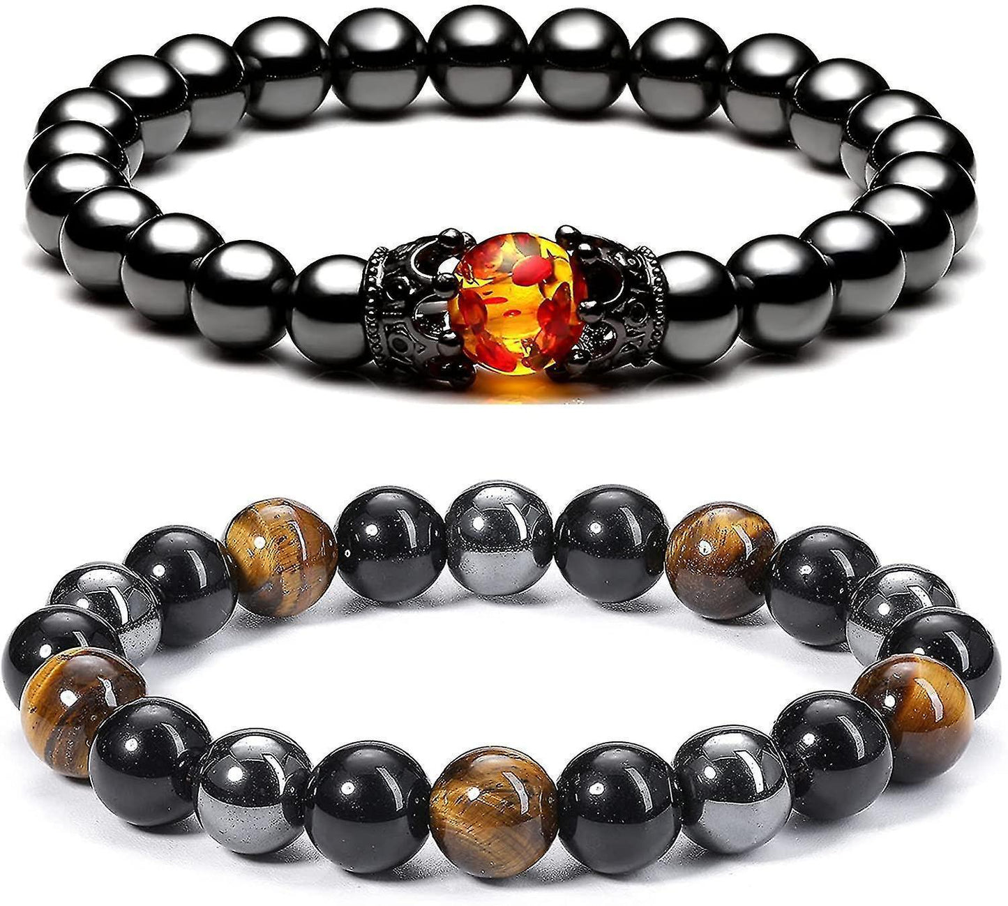 Hematite Black Obsidian Tiger Eye Stone Bracelets For Men Women 10mm Natural Round Gemstone Beads Beaded Healing Crystal Triple Bracelet Kemu |Fashion Home Kitchen Beauty