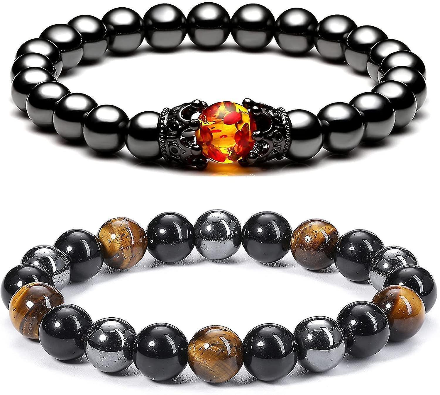 Hematite Black Obsidian Tiger Eye Stone Bracelets For Men Women 10mm Natural Round Gemstone Beads Beaded Healing Crystal Triple Bracelet Kemu |Fashion Home Kitchen Beauty