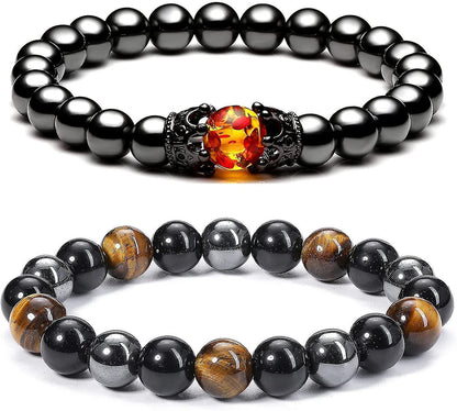 Hematite Black Obsidian Tiger Eye Stone Bracelets For Men Women 10mm Natural Round Gemstone Beads Beaded Healing Crystal Triple Bracelet Kemu |Fashion Home Kitchen Beauty