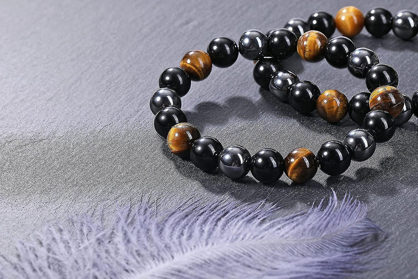 Hematite Black Obsidian Tiger Eye Stone Bracelets For Men Women 10mm Natural Round Gemstone Beads Beaded Healing Crystal Triple Bracelet Kemu |Fashion Home Kitchen Beauty