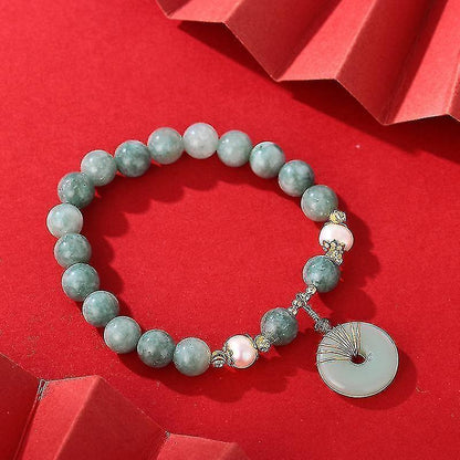Jade Green Natural Crystal Pearl Couple Bracelet Donut Buckle Pendant Transfer Beads Female Elastic Rope Design Kemu |Fashion Home Kitchen Beauty