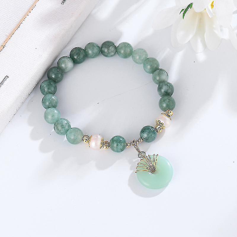 Jade Green Natural Crystal Pearl Couple Bracelet Donut Buckle Pendant Transfer Beads Female Elastic Rope Design Kemu |Fashion Home Kitchen Beauty