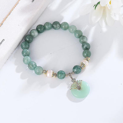 Jade Green Natural Crystal Pearl Couple Bracelet Donut Buckle Pendant Transfer Beads Female Elastic Rope Design Kemu |Fashion Home Kitchen Beauty