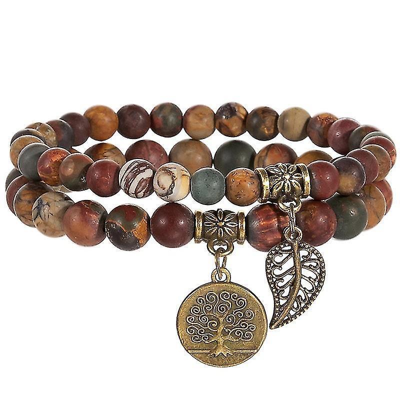Th Bracelets For Women - Healing Crystals Bracelet Women Natural Gemstones Yoga Reiki Bangle- Set Of Double Bracelets(2 Pcs, Brown) Kemu |Fashion Home Kitchen Beauty