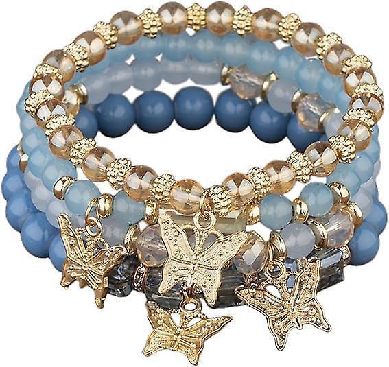 4pcs Set Bohemian Butterfly Crystal Stone Stretch Pendant Bracelets For Women Girls Gold Beaded Stackable Stretch Bracelet Colorful Charm Jewelry Kemu |Fashion Home Kitchen Beauty