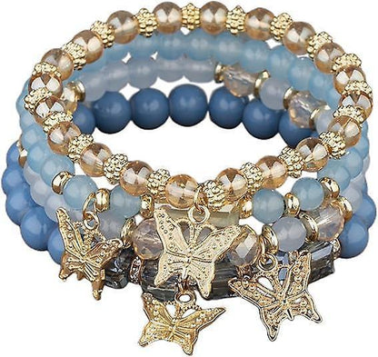 4pcs Set Bohemian Butterfly Crystal Stone Stretch Pendant Bracelets For Women Girls Gold Beaded Stackable Stretch Bracelet Colorful Charm Jewelry Kemu |Fashion Home Kitchen Beauty