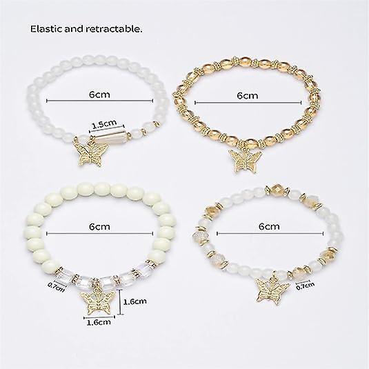 4pcs Set Bohemian Butterfly Crystal Stone Stretch Pendant Bracelets For Women Girls Gold Beaded Stackable Stretch Bracelet Colorful Charm Jewelry Kemu |Fashion Home Kitchen Beauty