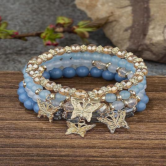 4pcs Set Bohemian Butterfly Crystal Stone Stretch Pendant Bracelets For Women Girls Gold Beaded Stackable Stretch Bracelet Colorful Charm Jewelry Kemu |Fashion Home Kitchen Beauty