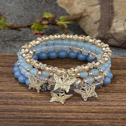 4pcs Set Bohemian Butterfly Crystal Stone Stretch Pendant Bracelets For Women Girls Gold Beaded Stackable Stretch Bracelet Colorful Charm Jewelry Kemu |Fashion Home Kitchen Beauty