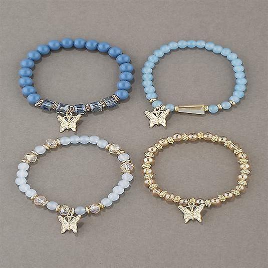 4pcs Set Bohemian Butterfly Crystal Stone Stretch Pendant Bracelets For Women Girls Gold Beaded Stackable Stretch Bracelet Colorful Charm Jewelry Kemu |Fashion Home Kitchen Beauty