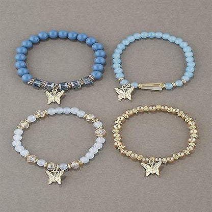 4pcs Set Bohemian Butterfly Crystal Stone Stretch Pendant Bracelets For Women Girls Gold Beaded Stackable Stretch Bracelet Colorful Charm Jewelry Kemu |Fashion Home Kitchen Beauty