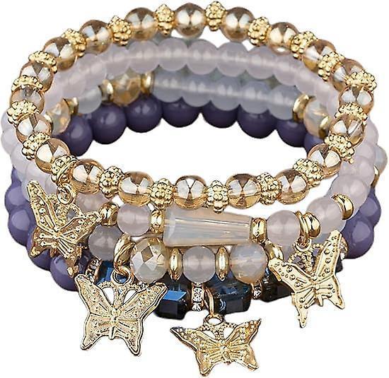 4pcs Set Bohemian Butterfly Crystal Stone Stretch Pendant Bracelets For Women Girls Gold Beaded Stackable Stretch Bracelet Colorful Charm Jewelry Kemu |Fashion Home Kitchen Beauty