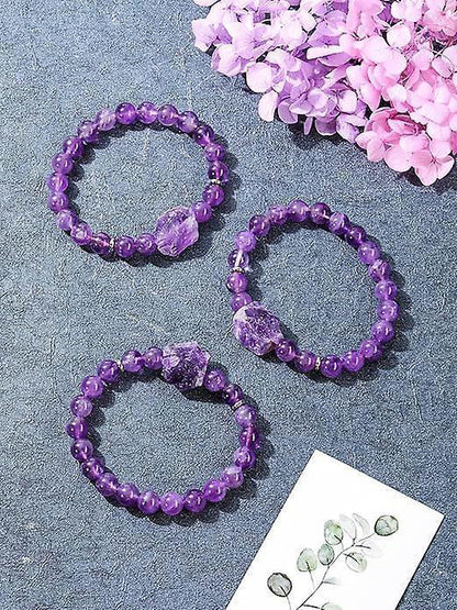 Amethyst Crystal Beaded Bracelet For Women,natural Gem Semi Precious Reiki Healing Crystal Energy Quartz Bracelet,handmade 8mm Round Stone Beads Stret Kemu |Fashion Home Kitchen Beauty