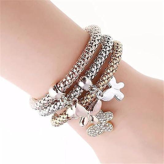Crystal Charms Multilayer Bracelets - 3pcs Gold/silver/rose Gold Corn Chain Bracelet For Women, Tree Of Life Heart Shaped Stretch Bracelet Kemu |Fashion Home Kitchen Beauty